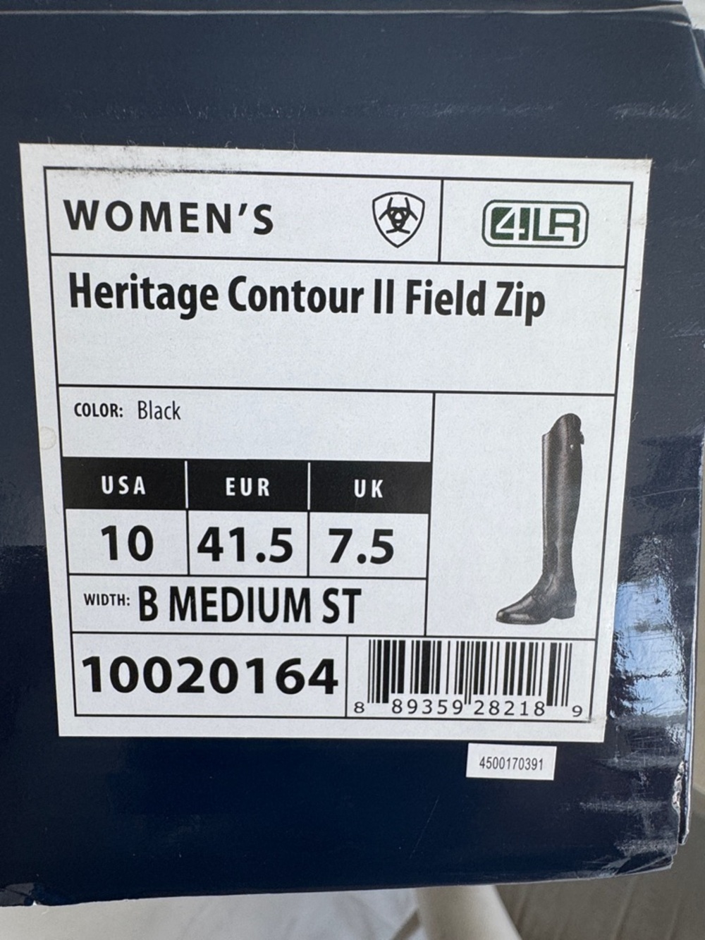 Ariat Women's Heritage Contour II Field Zip Boots - Black NEW